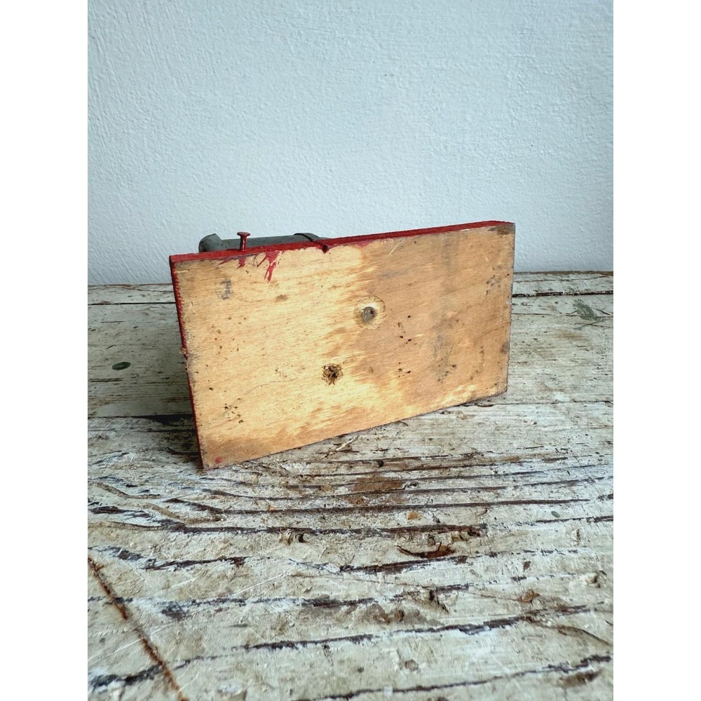 Vintage Pencil Sharpener on Wooden Base Metal Red Manual Desk Accessory - Picture 7 of 9